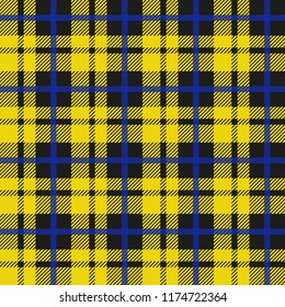 Tartan pattern. Scottish cage. Scottish yellow checkered background. Scottish plaid in yellow colors. Lowercase fabric texture. Vector illustration