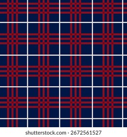 Tartan padrão de fundo sem emenda. Verificar xadrez em azul escuro, vermelho e branco para a camisa de flanela ou outra impressão têxtil de moda moderna.