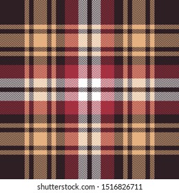 Tartan pattern seamless background. Vector check plaid texture in nearly black, red, soft yellow, and white for scarf, blanket, throw, poncho, or other modern textile design.
