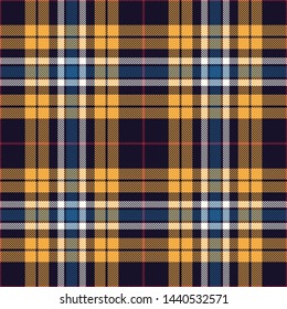 Tartan pattern. Seamless multicolored tartan check plaid in dark blue, yellow, beige, blue, and red. Abstract geometric pattern for flannel shirt, underwear, trousers, blanket, or other textile print.