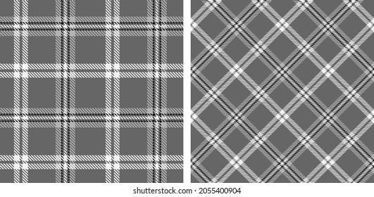 Tartan pattern set. Abstract black and white plaid seamless background. Straight and oblique scottish cage. Vector graphics printing on fabrics, shirts and textiles.
