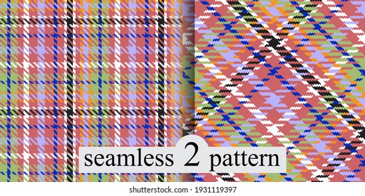 Tartan pattern set. Abstract checkered seamless pattern. Straight and oblique scottish cage. Vector graphics printing on fabrics, shirts and textiles.