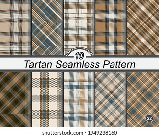 Tartan pattern set. Abstract checkered texture seamless background. Straight and oblique scottish cage. Vector graphics printing on fabrics, shirts and textiles.