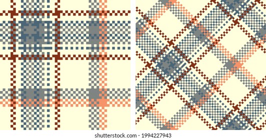 Tartan pattern set. Abstract checkered seamless background. Pixel texture.  Straight and oblique scottish color cage. Vector graphics printing on fabrics, shirts and textiles.