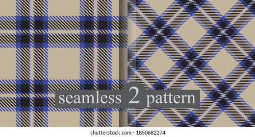 Tartan pattern set classical. Abstract checkered seamless pattern. Straight and oblique scottish cage. Vector graphics printing on fabrics, shirts and textiles.