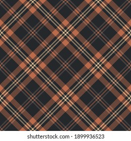 Tartan pattern textured in brown, orange, beige. Seamless herringbone dark check plaid graphic for flannel shirt, skirt, blanket, or other modern autumn winter fashion textile print.
