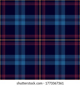 Tartan pattern vector in blue, red, yellow. Multicolored dark check plaid for flannel shirt, blanket, throw, or other modern autumn winter textile print.