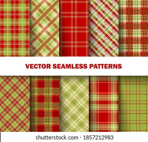 Tartan patterns in green and red colors