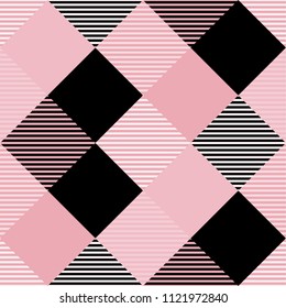 Tartan pattern,Scottish traditional fabric seamless, pink and black background,