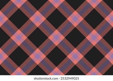 Tartan plaid background, diagonal check seamless pattern. Vector fabric texture for textile print, wrapping paper, gift card, wallpaper.