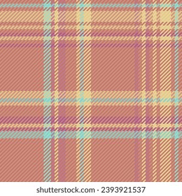 Tartan plaid background of pattern texture vector with a check fabric textile seamless in red and amber colors.