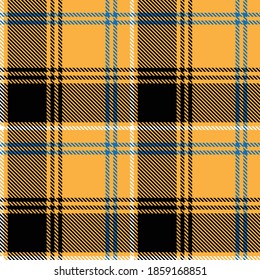 Tartan plaid black white blue line fabric texture yellow background seamless pattern ,Scottish cage 