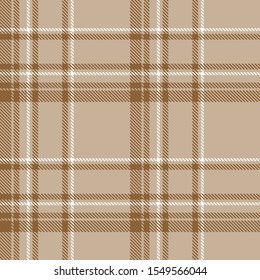 Tartan plaid brown and white line fabric texture brown background seamless pattern ,Scottish cage 