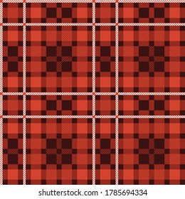 Tartan plaid check seamless pattern design in red and white colors. Seamless fabric texture print for Christmas pajamas. Vector geometrical striped background.