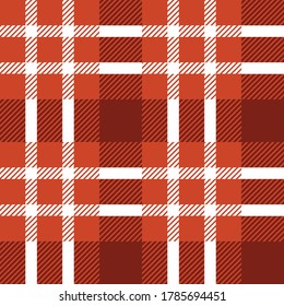 Tartan plaid check seamless pattern design in red and white colors. Seamless fabric texture print for Christmas pajamas. Vector geometrical striped background.