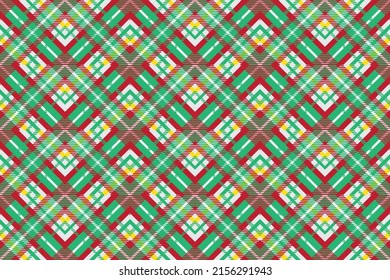 Tartan plaid design that is seamless. Checkered fabric texture print in gray, green, and orange tones. Geometry design for prints and décor. Textile print on digital paper.