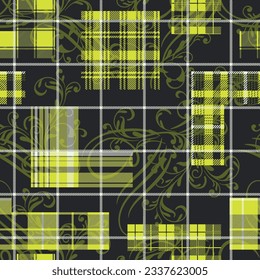 Patchwork aus Tartan-Plaid-Gewebe mit arabischem Hintergrund, abstrakter Vektorgrafik, nahtlos