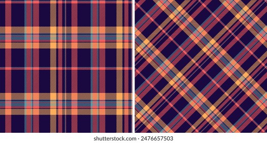 Tartan plaid fabric of seamless vector textile with a pattern check background texture. Set in retro colours. Messy stripe art.