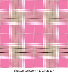 Tartan plaid gray black white line fabric texture pink background seamless pattern ,Scottish cage 