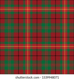 Tartan plaid green black red yellow line fabric texture red background seamless pattern ,Scottish cage , New year Christmas Decoration ,Vector illustration