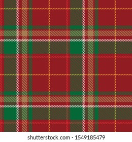 Tartan plaid green red line fabric texture red background seamless pattern ,Scottish cage , New year Christmas Decoration ,Vector illustration