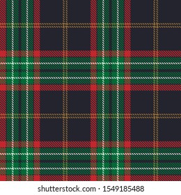 Tartan plaid green yellow white red line fabric texture dark gray background seamless pattern ,Scottish cage 