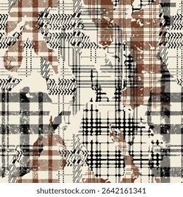 Tartan plaid houndstooth fabric grunge patchwork abstract vector seamless pattern for fabric shirt pillow tablecloth wrapping carpet rug