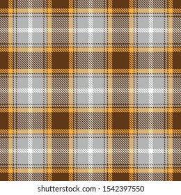 Tartan plaid orange white gray line fabric texture brown background seamless pattern ,Scottish cage 