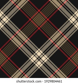 Tartan plaid pattern abstract in black, gold brown, red, beige. Seamless dark check plaid graphic background for flannel shirt, blanket, duvet cover, other modern autumn winter fashion textile design.