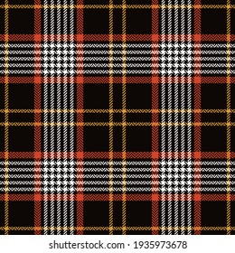 Tartan plaid pattern abstract in black, orange, yellow. Herringbone check graphic texture background for autumn winter flannel shirt, skirt, blanket, throw, other trendy fashion textile print.