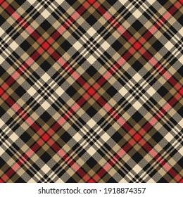 Tartan plaid pattern autumn in black, gold, red, beige. Herringbone textured seamless check plaid graphic background art for skirt, tablecloth, scarf, other trendy everyday casual textile print.