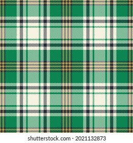 Tartan plaid pattern for autumn in green, black, gold, off white. Seamless bright herringbone textured check graphic vector for scarf, blanket, throw, other modern fashion fabric print.