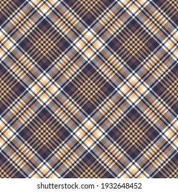 Tartan plaid pattern autumn in navy blue, brown, yellow, off white. Herringbone textured seamless check graphic vector background for skirt, bag, other trendy everyday fashion textile print.