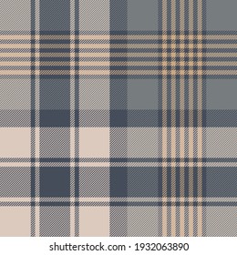 Tartan plaid pattern autumn winter in grey and beige. Dark large striped textured seamless check plaid graphic background for blanket, duvet cover, scarf, other trendy fashion textile print.