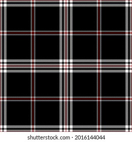 Tartan plaid pattern for autumn winter in black, white, red. Seamless dark textured check plaid graphic vector for flannel shirt, blanket, duvet cover, other modern fashion textile print.