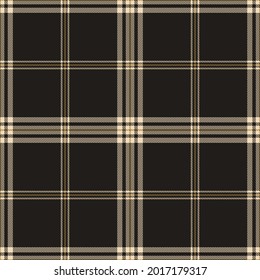 Tartan plaid pattern for autumn winter in black, gold brown, beige. Seamless dark textured check plaid graphic vector for flannel shirt, blanket, duvet cover, other modern fashion fabric design.