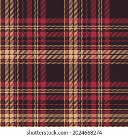 Tartan plaid pattern for autumn winter in burgundy red pink, maroon brown, beige. Seamless textured Scottish check graphic vector background for flannel shirt or other modern fashion textile design.