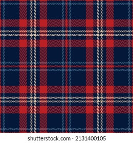 Tartan Plaid Pattern For Autumn Winter In Red, Navy Blue, Beige. Seamless Scottish Check Plaid Vector Illustration For Flannel Shirt, Blanket, Scarf, Throw, Other Modern Fashion Fabric Design.