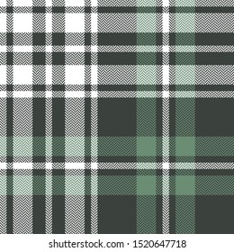 Tartan plaid pattern background. Seamless herringbone check plaid graphic in green and white for flannel shirt, blanket, throw, upholstery, duvet cover, or other modern fabric design.