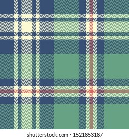 Tartan plaid pattern background. Seamless herringbone check plaid graphic in blue, green, coral, and beige for flannel shirt, blanket, throw, upholstery, duvet cover, or other modern fabric design.