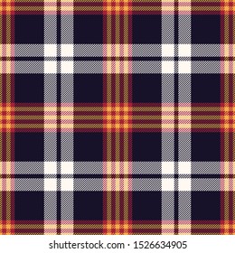 Tartan plaid pattern background. Seamless check plaid graphic in dark blue, red, yellow, and off white for flannel shirt, blanket, throw, upholstery, duvet cover, or other modern fabric design.