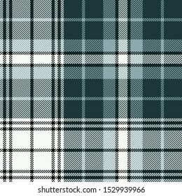 Tartan plaid pattern background. Seamless dark woven pixel check plaid graphic in green and white for flannel shirt, blanket, throw, upholstery, duvet cover, or other modern fabric design.
