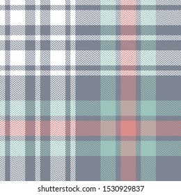 Tartan plaid pattern background. Seamless herringbone check plaid graphic in grey, coral, green, and white for flannel shirt, blanket, throw, upholstery, or other modern fabric design.