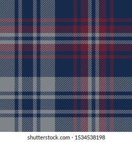 Tartan plaid pattern background. Seamless striped check plaid graphic in dark blue, red, and grey for flannel shirt, blanket, throw, upholstery, duvet cover, or other modern fabric design.