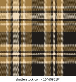 Tartan plaid pattern background. Seamless dark herringbone check plaid in nearly black and luxury gold for scarf, flannel shirt, blanket, throw, upholstery, or other autumn or winter fabric design.