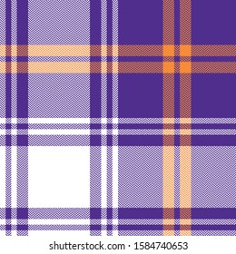 Tartan plaid pattern background. Seamless herringbone check plaid graphic in purple, bright orange, and white for scarf, flannel shirt, blanket, throw, duvet cover, or other autumn winter fabrics.