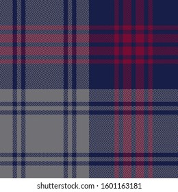 Tartan plaid pattern background. Seamless herringbone dark check plaid graphic in navy blue, grey, and bordo red for scarf, blanket, throw, duvet cover, or other autumn and winter fabric design.