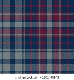 Tartan plaid pattern background. Seamless herringbone dark check plaid graphic in navy blue, bordo red, and grey for scarf, blanket, throw, duvet cover, or other autumn winter textile print.