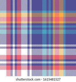 Tartan plaid pattern background. Seamless multicolored herringbone check plaid graphic in purple, pink, yellow, blue for scarf, flannel shirt, blanket, throw, or other fabric design.