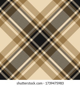 Tartan plaid pattern background. Seamless herringbone check plaid graphic in gold and black for tablecloth, flannel shirt, blanket, throw, duvet cover, or other autumn winter fabric prints.